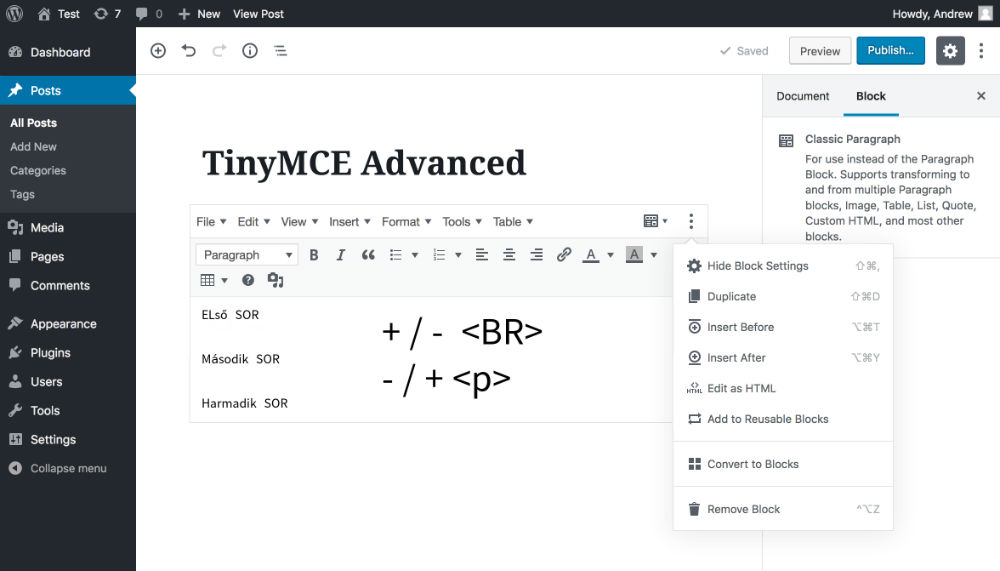 tinyMCE advanced wordpress plugin
