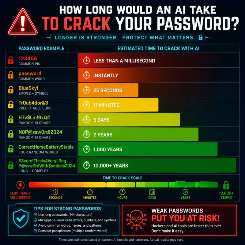 AI hacker jelszófeltörési idők